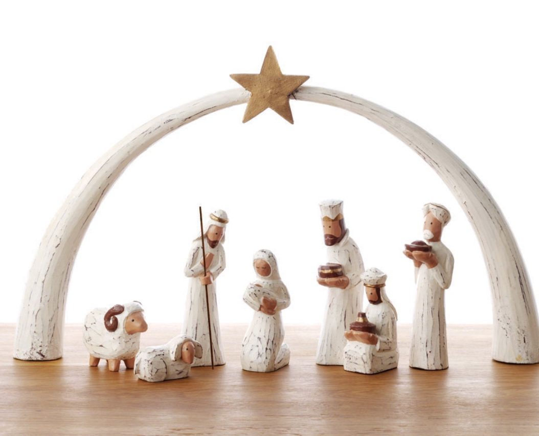 Whitewashed Albizia Nativity Made In Indonesia Serrv 37411