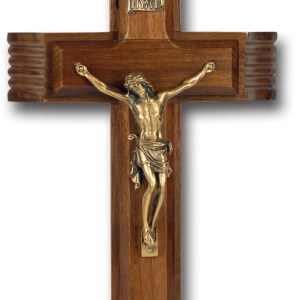 10" WALNUT SICK CALL CRUCIFIX WITH MUSEUM GOLD PLATED CORPUS Hirten 51M-10W6
