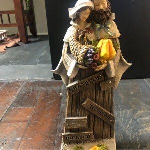 Wood Plank Pilgrim Statue Grateful Thankful Blessed 131229