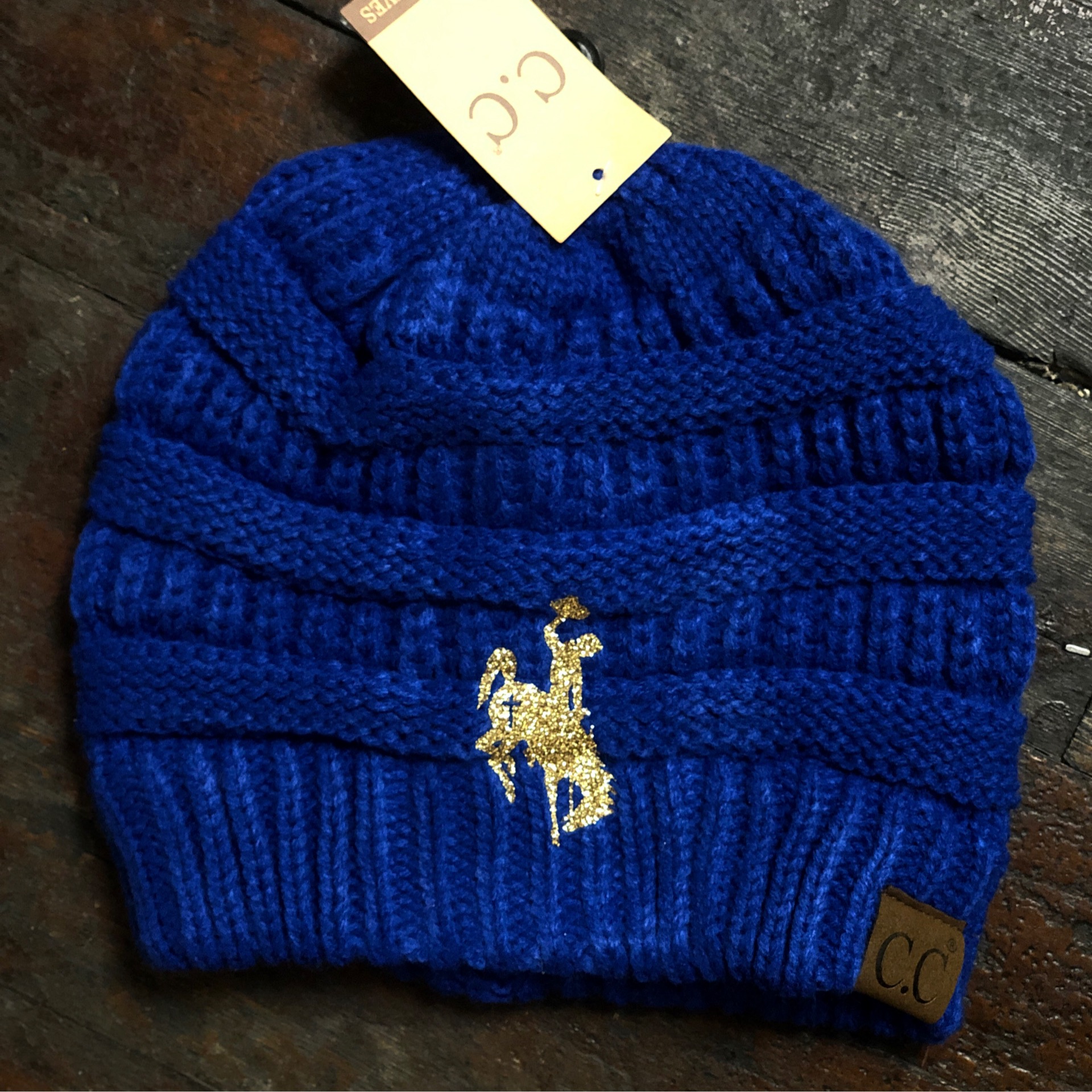 Royal with Gold Cross Bucking Bronc Beanie 0423