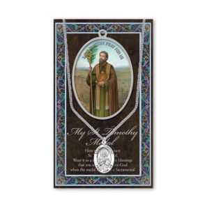 Saint Timothy Biography and Picture Folder with a Medal and a Chain