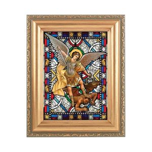 4" x 6" Saint Michael Stained Glass Art with 5X7" Gold Frame Hirten SG461-330