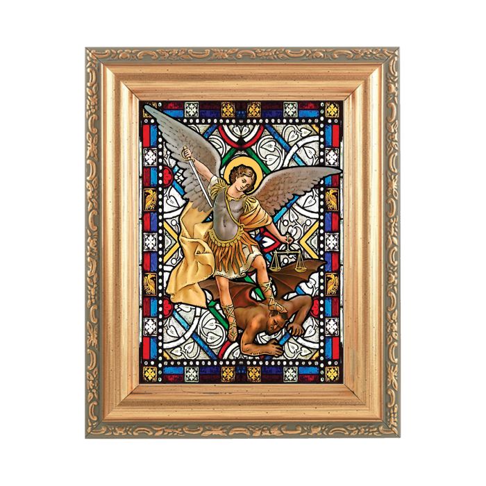 4" x 6" Saint Michael Stained Glass Art with 5X7" Gold Frame Hirten SG461-330