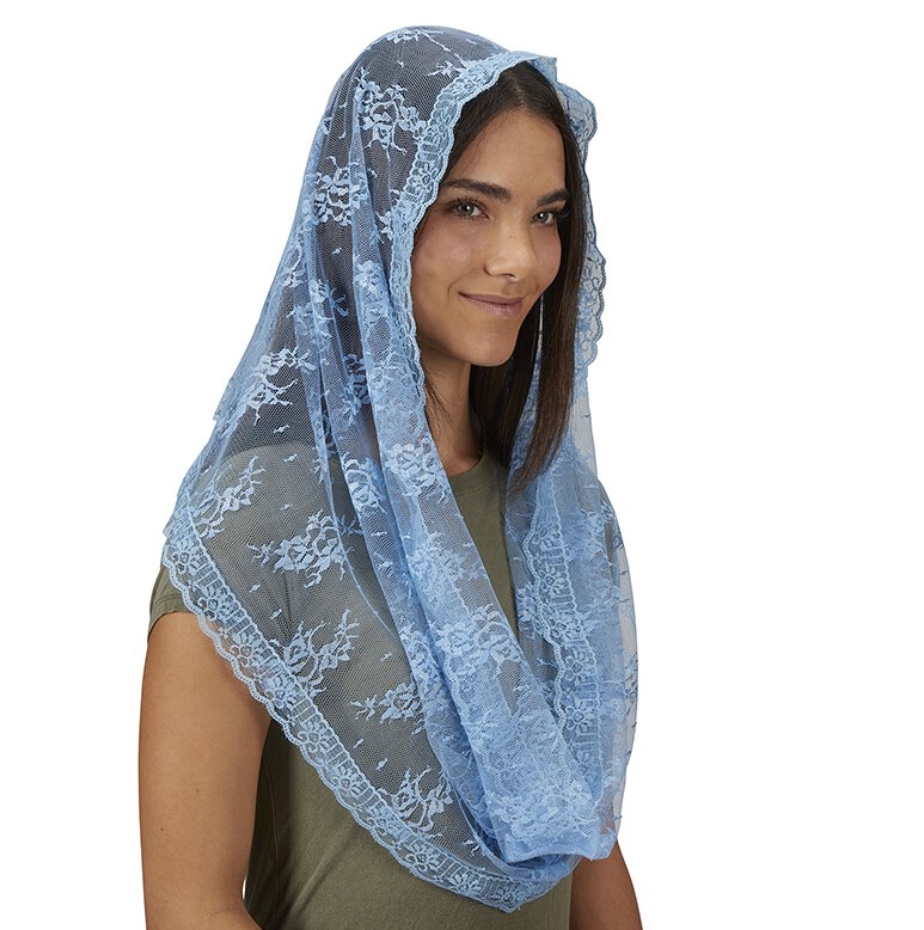 Light Blue Lace Infinity Veil F3169