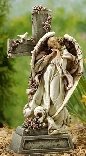 Angel with cross memorial 14.75” Joseph Studio 47448