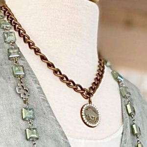Buffalo coin with rhinestones chunky chain TWIGS-545
