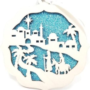 Nativity on a Hill Wooden Ornament