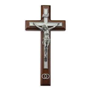 10" Walnut Crucifix with Pewter Corpus Wedding Crucifix Hirten 95P-10PW1