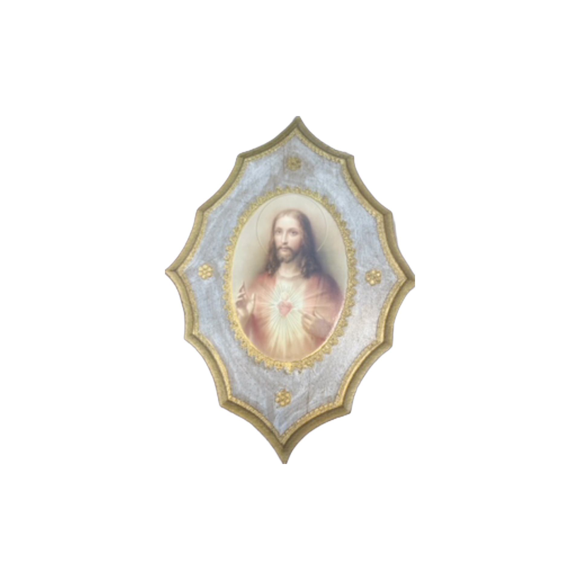 Sacred Heart of Jesus pointed shape Italian Florentine Plaque 7.5x10.5” Goldscheider L-299-43