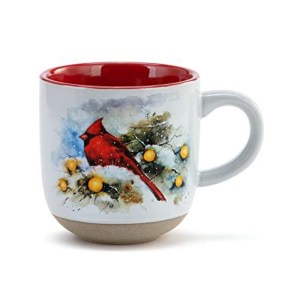 Snow Frosted Cardinal Watercolor Christmas Coffee Mug and Card Set