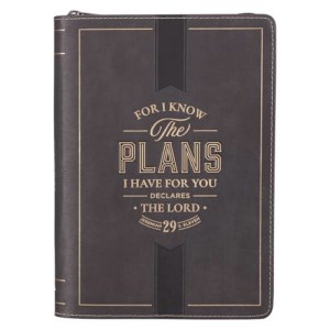 CA Gifts Zippered Journal, I Know The Plans Notebook, Jer. 29:11 Verse, Black Vegan Leather JL859