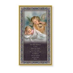 Hirten 5x9  Guardian Angel with a Lantern Gold Foil Wood Plaque with Prayer  Made in Italy E59-352