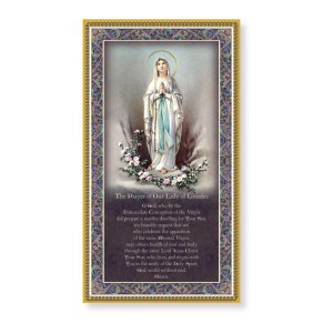 Hirten 5  x 9  Our Lady of Lourdes Gold Foil Wood Plaque with Prayer  Made in Italy E59-274