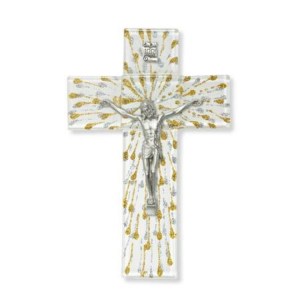 Silver and Gold Glass Crucifix Hirten 41P-7SC1