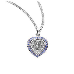 Sterling Silver Sapphire Cubic Zirconia Miraculous Medal 18 Curb Chain Z1124SP18