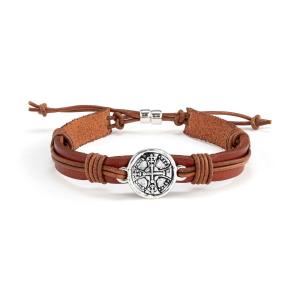 DEMDACO Round Cross Charm Men’s Bracelet Brown with cross