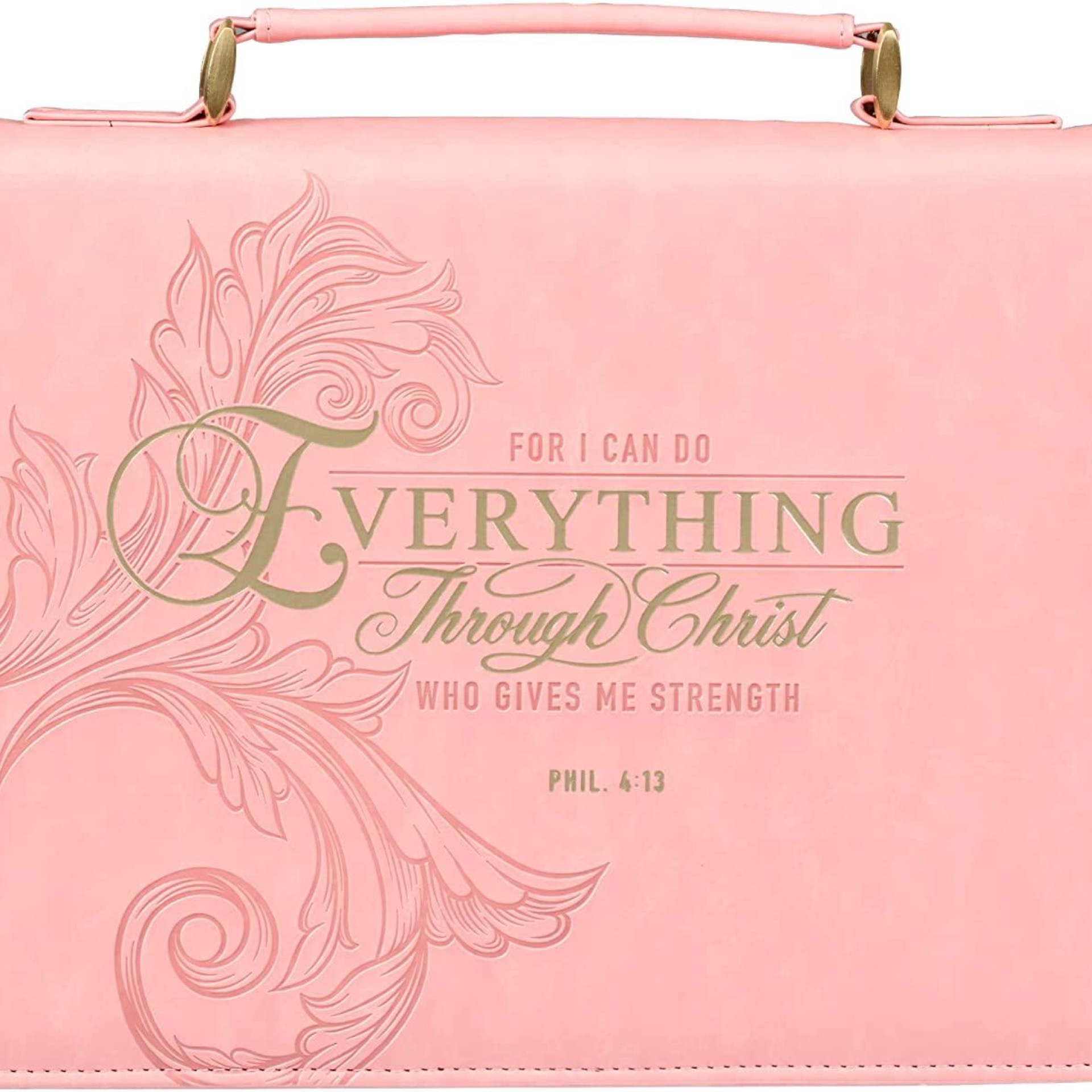 CA Gifts Pink & Gold Floral Faux Leather Fashion Bible Cover: Everything Through Christ BBL764