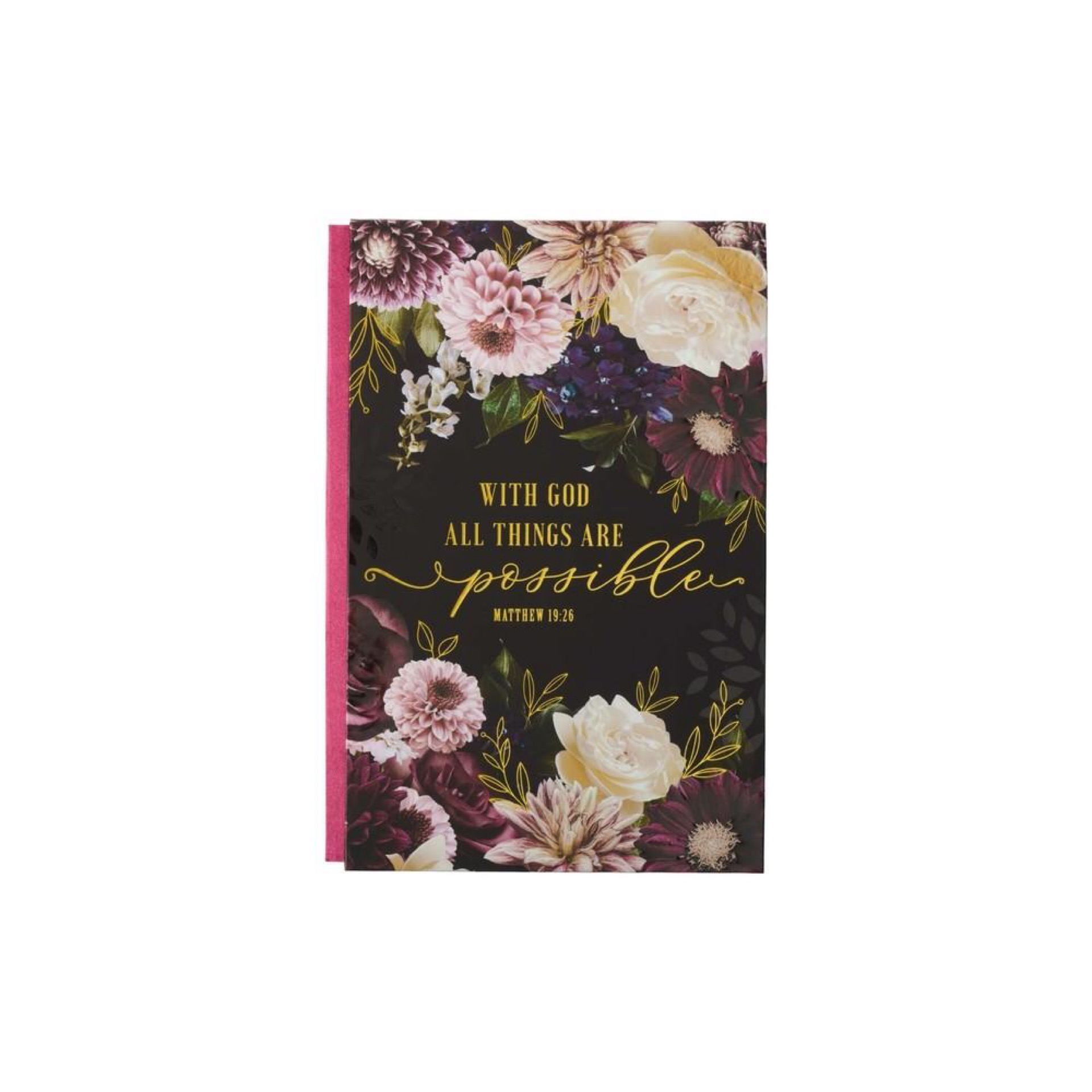 CA Gifts Journal for Women with God All Things Possible Mathew 19:26 Bible Verse Inspirational Scripture Embossed Notebook Cream/Plum Vintage Floral Gold Foil, Satin Spine JL662