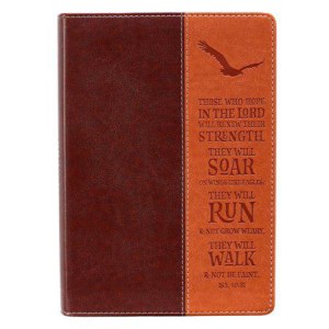 CA Gifts Classic Journal Wings Like Eagles Isaiah 40:31 Bible Verse, Inspirational Scripture Notebook, Ribbon Marker, Two Tone Brown Faux Leather Flexcover, 336 Pages JL293