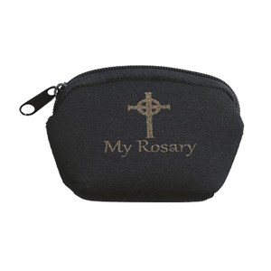 Black"My Rosary" Zippered Pouch Case with Stamped Gold Celtic Cross Design RC190