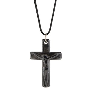 Hermatite Stone Crucifix on Cord R1119
