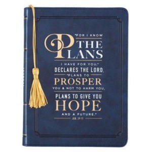 I Know The Plans Jeremiah 29:11 Verse Navy Blue Faux Leather Journal Handy-sized Flexcover Inspirational Notebook w/Ribbon5.5 x 7 Inches by CA Gifts JL267