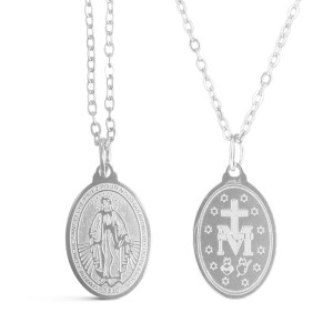 Matrivi Stainless Steel oval Miraculous Medal Loop Chain
