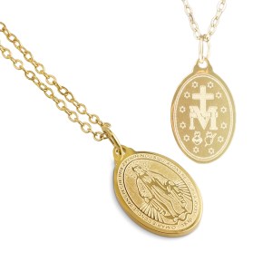 Matrivi 14K Gold Oval Miraculous Medal Loop Chain