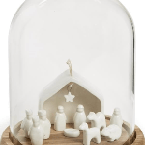 Two's Company LARGE Dome with Wood Base Wood and Glass, 8" H