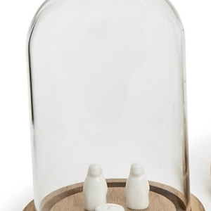 Two's Company SMALL Dome with Ball Handle and Wood Base, Clear Glass, 7-inches