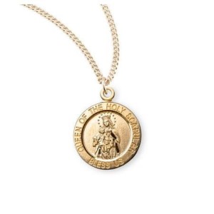 Holy Scapular Round Double Sided Gold Over Sterling Silver Medal | 0.7 0.6 x 15mm)18” & 20” chain Gold Over .925 Sterling Silver GS3583