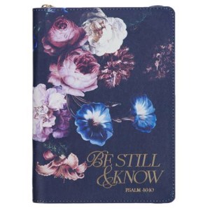 CA Gifts Navy Blue Vegan Leather Zipped Journal, Inspirational Women’s Notebook Be Still Scripture, Flexible Cover, 336 Pages, Ribbon Bookmark JL729