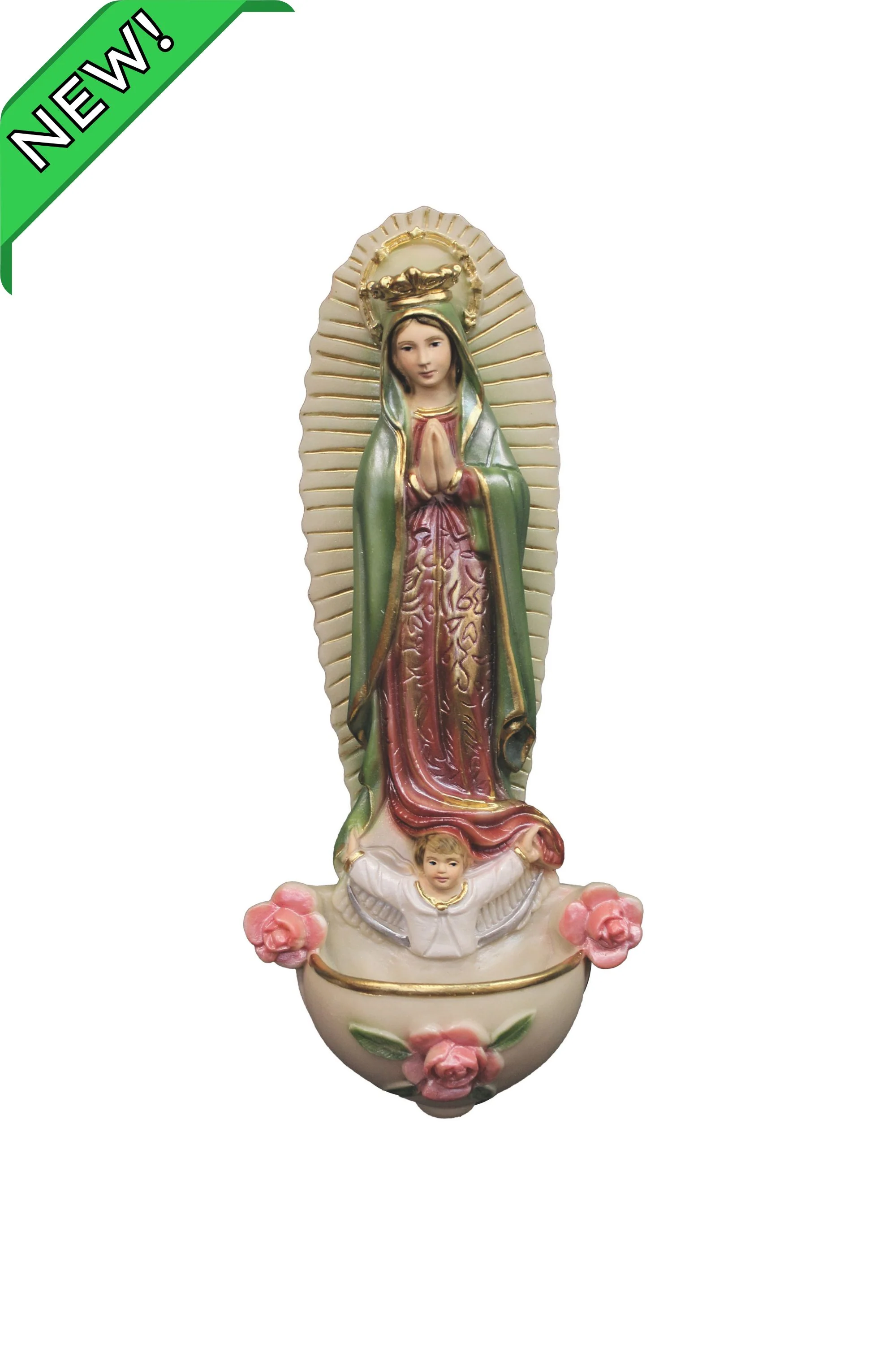 Our Lady of Guadalupe holy water font in hand-painted color 10.5" Made in Italy ET-1030-C