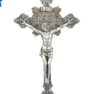 St. Benedict Crucifix in pewter style finish with gold trim SR-76590-PE Goldscheider