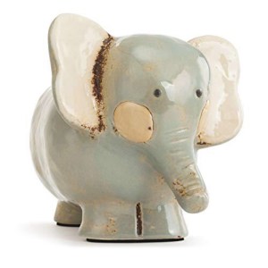 DEMDACO Elephant Character Glossy Blue 6.5 x 6 Distressed Ceramic Piggy Money Bank