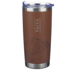 CA Gifts Large Stainless Steel Vacuum Sealed Insulated Travel Mug Tumbler for Men & Women: Faith Can Move Mountains Inspirational Scripture, Retractable Lid, Brown SMUG322