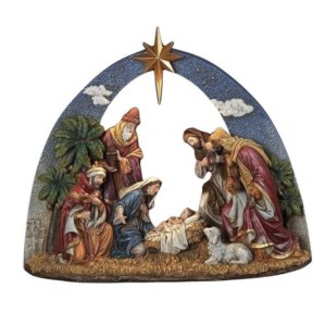 Roman Lighted Nativity Under Sky Arch – Hand-Painted Holy Family Scene with Star of Bethlehem – Illuminated Christmas Décor