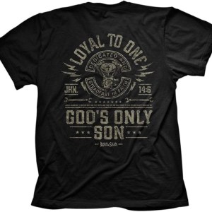 Kerusso Loyal to One God's Only Son Dedicated and Steadfast in Faith Black Cotton Crew Neck T-Shirt