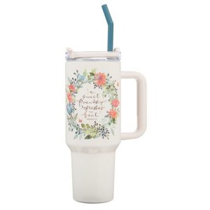 CA Gifts Large Stainless Steel Insulated Travel Mug Tumbler for Women: Sweet Friendship Inspirational Scripture, Reusable Straw, Flip Lid, White SMUG321